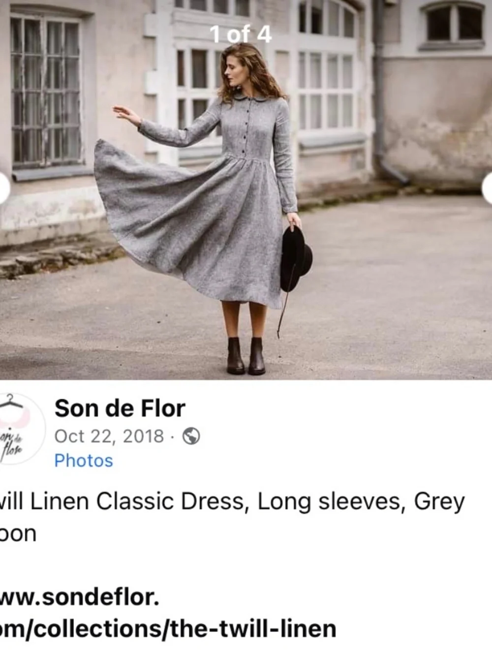 Son de Flor twill linen classic dress in grey moon